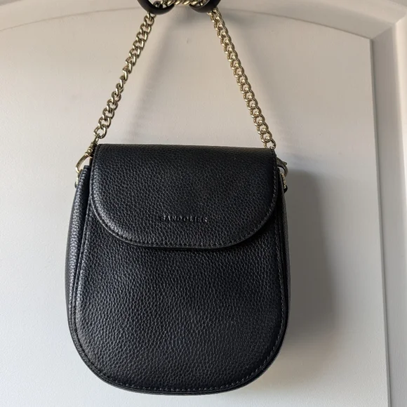 🖤EUC Bandolier Shay Genuine Pebble Leather Shoulder Mini Bag, Black & Gold - Picture 3 of 16